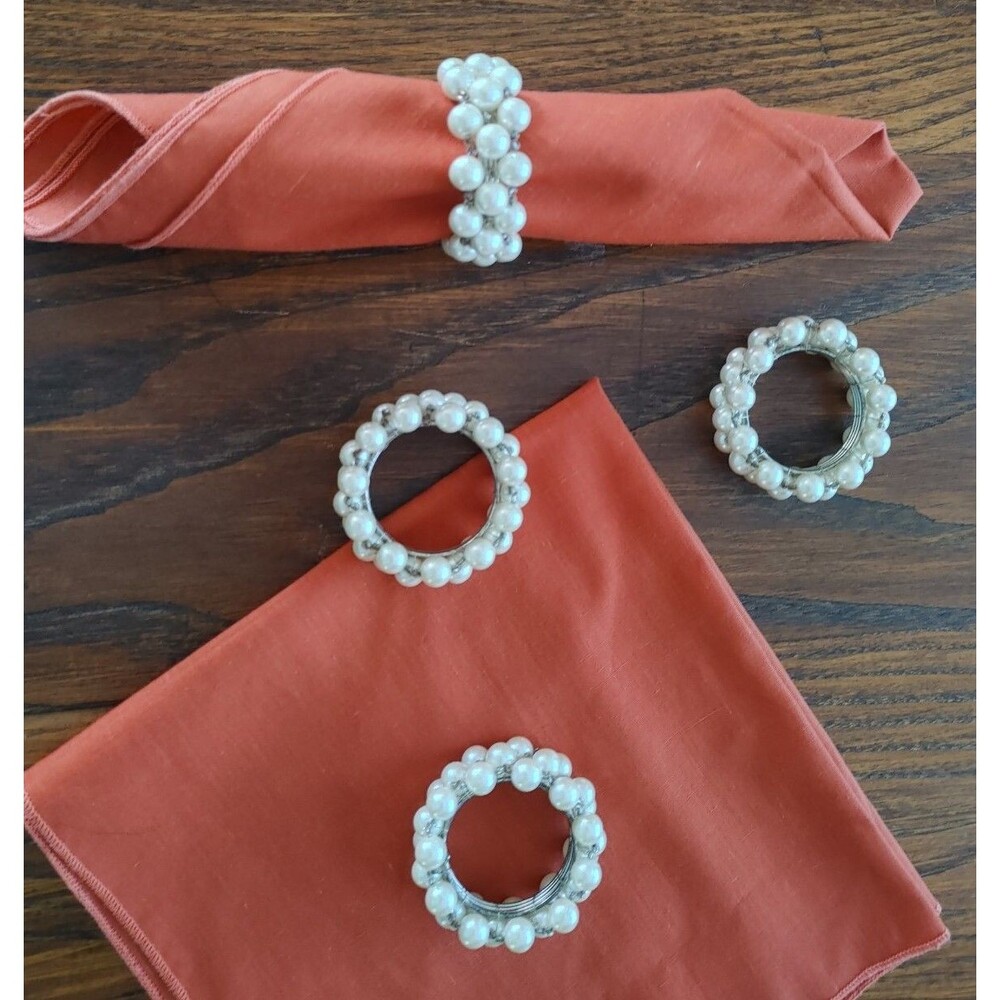 Set of 4 Vintage Faux Pearl Napkin Rings Holiday Christmas Gift idea VGC